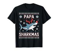 Pull de Noël Moche avec Bonnet de Père Noël et Requin T-Shirt