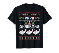 Pull de Noël Moche avec Bonnet de Père Noël et Requin T-Shirt