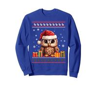 Pull de Noël Moche avec Bonnet de Père Noël Hibou Sweatshirt, Unisexe pour Adultes, Bleu Royal, L