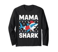 Pull de Noël Moche avec Bonnet de Père Noël Mama Shark Manche Longue