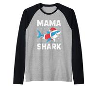 Pull de Noël Moche avec Bonnet de Père Noël Mama Shark Manche Raglan