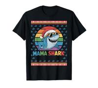 Pull de Noël Moche avec Bonnet de Père Noël Mama Shark T-Shirt