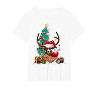 Pull de Noël Moche avec Bonnet de Père Noël pour Amoureux des Rennes T-Shirt, Femme Grandes Tailles, Blanc, 6X