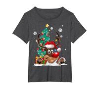Pull de Noël Moche avec Bonnet de Père Noël pour Amoureux des Rennes T-Shirt, Femme Grandes Tailles, Chiné Foncé, 6X