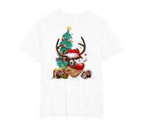Pull de Noël Moche avec Bonnet de Père Noël pour Amoureux des Rennes T-Shirt, Homme Grandes Tailles, Blanc, 6X Tall