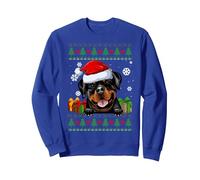 Pull de Noël Moche avec Chapeau de Père Noël Rottweiler pour Amoureux des Chiens Sweatshirt, Unisexe pour Adultes, Bleu Royal, XL