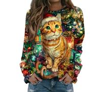Pull de Noel Moche, Christmas Original Blanc Vêtements Haut Veste Rouge Sweat Moche de Femme, Oversize Noël Ridicule Manche Longue Vert Interieur Joli Chaud Chemisier Noel Femme, L