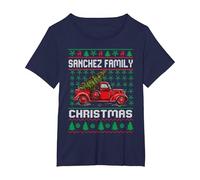 Pull de Noël Moche de la Famille Sanchez Camion Rouge Noël T-Shirt, Femme Grandes Tailles, Bleu Marine, 1X