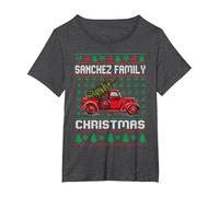 Pull de Noël Moche de la Famille Sanchez Camion Rouge Noël T-Shirt, Femme Grandes Tailles, Chiné Foncé, 1X