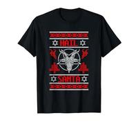 Pull de Noël Moche en métal avec Inscription « Hail Santa » Satan Pentagramme T-Shirt, Homme, Noir, 4XL