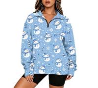 Pull de Noel Moche Femme Polaire Sweat Avec Demi-Fermeture Éclair | Pull de Noël à Fermeture Éclair 1/4 - Sweat Imprimé à Carreaux et Flocons de Neige et Renne - Manches Longues