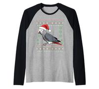 Pull de Noël Moche Gris Africain avec Perroquet Père Noël Manche Raglan