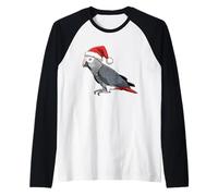 Pull de Noël Moche Gris Africain avec Perroquet Père Noël Manche Raglan