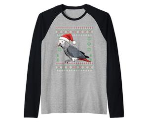 Pull de Noël Moche Gris Africain avec Perroquet Père Noël Manche Raglan