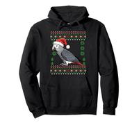 Pull de Noël Moche Gris Africain avec Perroquet Père Noël Sweat à Capuche