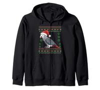 Pull de Noël Moche Gris Africain avec Perroquet Père Noël Sweat à Capuche