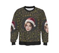 Pull De Noël Moche Personnalisable,Moche de Noël,avec Photo Ugly Christmas Sweater,Pull Personnalisable avec Ta Photo,De Noël Hommes Drôle Noël Moche Imprimé Noel,Funny Sweatshirts pour Hommes