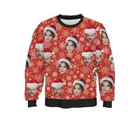 Pull De Noël Moche Personnalisable,Moche de Noël,avec Photo Ugly Christmas Sweater,Pull Personnalisable avec Ta Photo,De Noël Hommes Drôle Noël Moche Imprimé Noel,Funny Sweatshirts pour Hommes