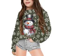 Pull de Noël Moche pour Enfant avec Bonhomme de Neige et Cloches Imprimés Sweatshirts Manches Longues Col Ras du Cou De Noels Veste d'hiver Enfants pour Filles Cadeaux de Noëls 2-12 Ans
