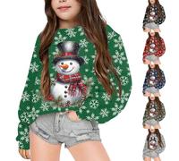 Pull de Noël Moche pour Enfant avec Bonhomme de Neige et Cloches Imprimés Sweatshirts Manches Longues Col Ras du Cou De Noels Veste d'hiver Enfants pour Filles Cadeaux de Noëls 2-12 Ans
