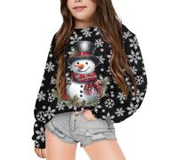 Pull de Noël Moche pour Enfant avec Bonhomme de Neige et Cloches Imprimés Sweatshirts Manches Longues Col Ras du Cou De Noels Veste d'hiver Enfants pour Filles Cadeaux de Noëls 2-12 Ans