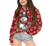 Pull de Noël Moche pour Enfant avec Bonhomme de Neige et Cloches Imprimés Sweatshirts Manches Longues Col Ras du Cou De Noels Veste d'hiver Enfants pour Filles Cadeaux de Noëls 2-12 Ans