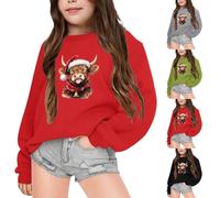 Pull de Noël Moche pour Enfant avec bœuf À Motif Imprimé Sweatshirts Manches Longues Col Ras du Cou De Noels Veste d'hiver Enfants pour garçons et Filles Cadeaux de Noëls 2-12 Ans