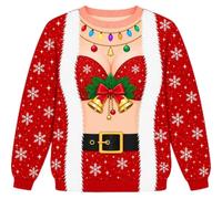 Pull de Noël moche pour femme Motif Père Noël 3D | Pull de Noël amusant, pull graphique lumineux à DEL flocon de neige, tenue de fête de vacances, parole grossière et étrange