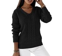 Pull De Noël Moderne Femme Informal Cashmere Chic Et Elegant Tricoté Saint-Valentin En Laine Grosse Maille Manches Bouffantes 2024 Noir M