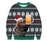 Pull de Noël Nouveauté Impression 3D Moche Noël Sweatshirts Pull Jumpers Ugly Christmas Sweater Homme Imprimé Drôle Père Noël Sweatshirt Col Rond Noël Pull de Noël, O Vert., XL