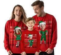 Pull de Noël personnalisé avec votre photo - Pulls de Noël assortis pour la famille - Pull de Noël drôle et personnalisé pour Noël pour homme, femme et enfant - Idée cadeau unique, #01, XL