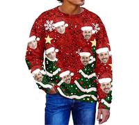 Pull de Noël personnalisé - Pull de Noël personnalisé avec photo de visage pour homme et femme - Design propre pull de Noël drôle imprimé Royaume-Uni pull tenue Père Noël - Idée cadeau unique