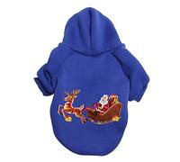Pull de Noël pour chien avec motif cerf et Père Noël - Costume pour animal domestique - Vêtements pour chiens de taille moyenne (bleu, taille 2XL)
