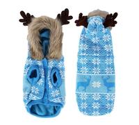 Pull de Noël pour chien et chat - Tricot rétro à capuche pour animal domestique motif renne flocon de neige jacquard double couche épaisse et chaude pour chiot, chaton, vacances, hiver (XXL, bleu)