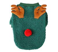 Pull de Noël pour chien - Imprimé faon festif - Vert et rouge - Avec motif cerf - Matériau tricoté élastique - Lavage doux à la main - Pour petits chiens et chats - Couleur verte ou rouge