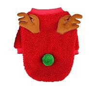 Pull de Noël pour chien - Imprimé faon festif - Vert et rouge - Avec motif cerf - Matériau tricoté élastique - Lavage doux à la main - Pour petits chiens et chats - Couleur verte ou rouge