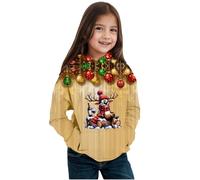Pull de Noël pour enfants filles garçons pull de Noël sweat-shirt mignon tenue de Noël puli de Noël Noël Noël renne Père Noël mode vêtements de Noël, #5-e - Kaki, 9-10 ans