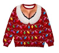 Pull de Noël pour femme à col rond solide grande taille vacances Père Noël imprimé Womenspullover Tops décontractés automne femme vêtements de sport
