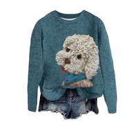 Pull de Noël pour femme avec imprimé chien 3D - Pull à col rond, 01#_Bleu clair, L