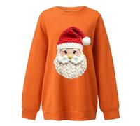 Pull de Noël pour femme en polaire à col rond vintage vacances Père Noël imprimé Womenspullover Tops ample automne vêtements de sport pour femme