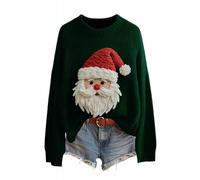 Pull de Noël pour femme, imprimé 3D, pull tricoté à manches longues pour femme, pull de Noël d'hiver chaud en polaire, doux et confortable, col rond, sweatshirts surdimensionnés, 02#vert noirâtre, M