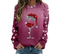 Pull de Noël pour femme - Imprimé amusant - Sweat-shirt de Noël - Col rond - Pull bonhomme de neige - Manches longues - Pull de Noël - Haut pour adolescentes et filles, 03-c - Rose chaud, S