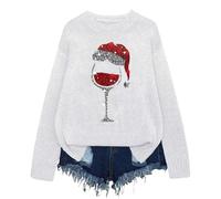 Pull de Noël pour femme - Imprimé de Noël 3D - Pull d'hiver tendance à manches longues pour femme - Pull de Noël amusant et mignon - Doux et confortable - Chaud - Pull tricoté à col rond, Blanc 03, M