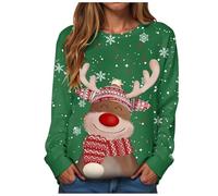 Pull de Noël pour Femme Manches Longues col Rond Chandails pour Femmes Automne Hiver décontracté Noël Renne Bonhomme de Neige Cloches imprimé Mignon Pull Confortable Fille Christmas Sweatshirt Jumper