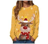 Pull de Noël pour Femme Manches Longues col Rond Chandails pour Femmes Automne Hiver décontracté Noël Renne Bonhomme de Neige Cloches imprimé Mignon Pull Confortable Fille Christmas Sweatshirt Jumper