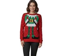 Pull de Noël pour femme - Manches longues - Tricot festif - Tenue de fête de vacances - Motif elfe mignon - Pull de Noël pour femme, Rouge, 40-42