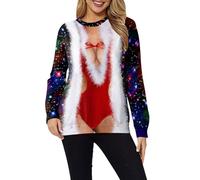 Pull de Noël pour Femme Mode drôle noël col Rond Sweat nouveauté 3D Graphique à Manches Longues Jupe Tutu Lolita Pull Chemise Trenchs Sexy pour Femmes