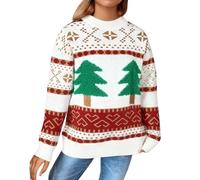 Pull de Noël pour femme - Motif sur le thème de Noël - Col rond - Manches longues - Peut être porté sur un haut tricoté pour une fête ou un cadeau de Noël quotidien, blanc, S