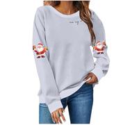 Pull de Noël pour femme - Pull de Noël grossier - Pull de Père Noël - Pull ample à manches longues - Col rond - Tunique de fête de Noël, a gris, L