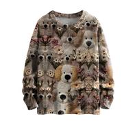 Pull de Noël pour femme - Pull de Noël pour Père Noël - Pull tricoté - Haut amusant - Motif bonhomme de neige - Longue tenue d'automne, kaki, XL